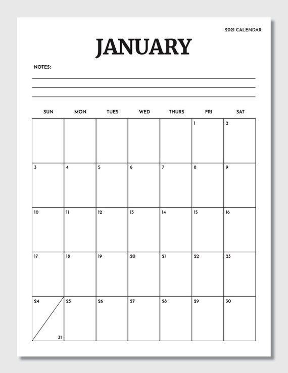 2021 Monthly Calendar Printable 8 5×11 | Etsy
