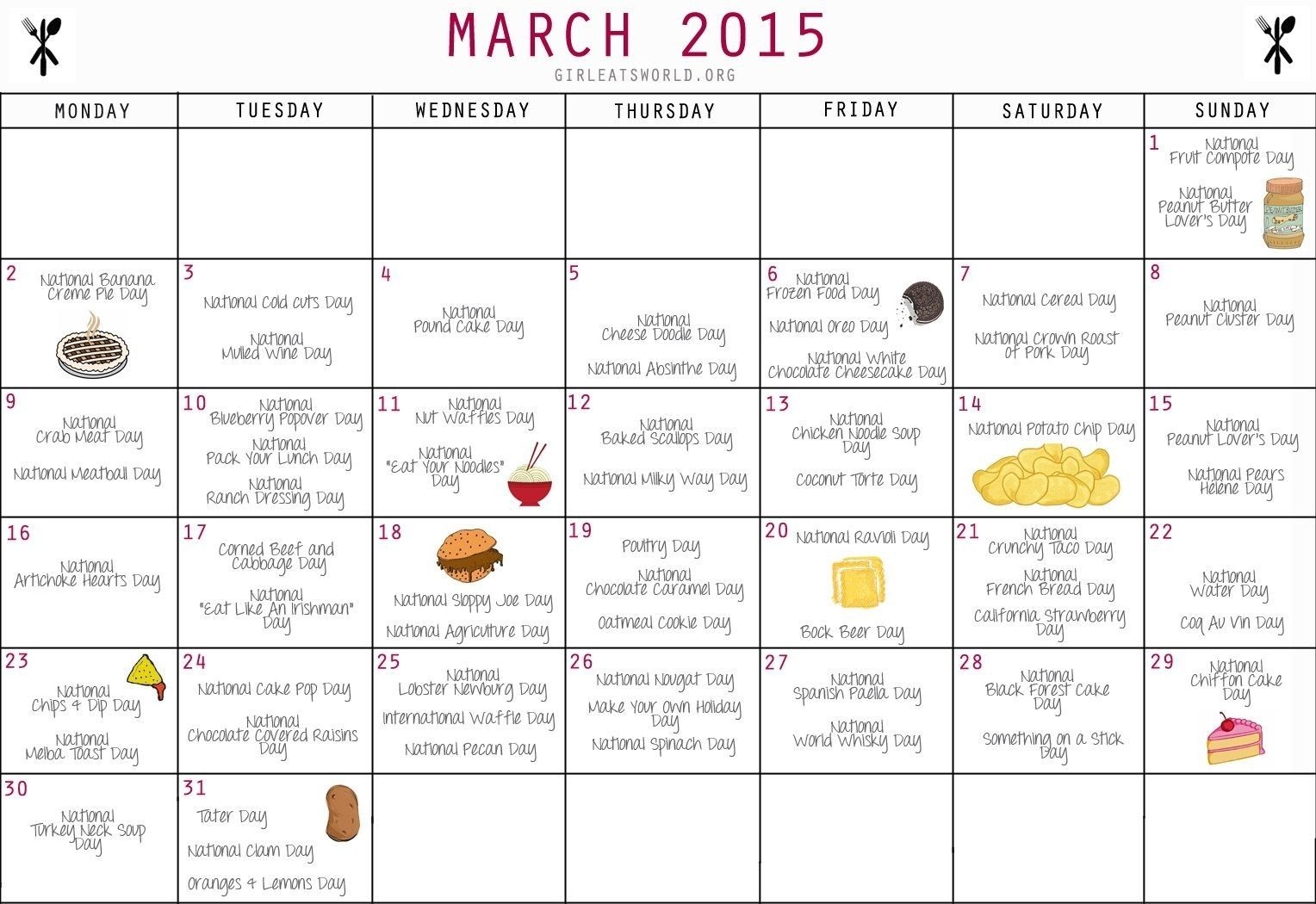 2021 national food holidays printable | calendar template
