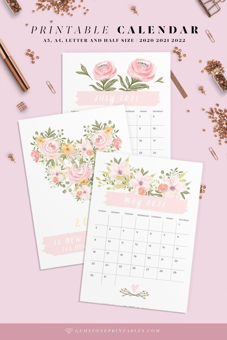 2021 Printable Calendar Floral Calendar A4 A5 Letter And