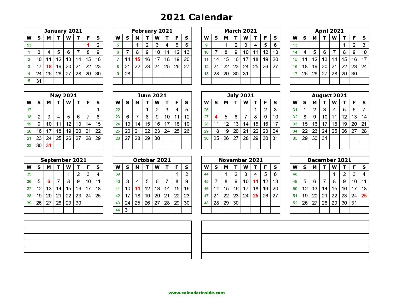 2021 Printable Calendar Yearly Template (pdf, Word, Excel)