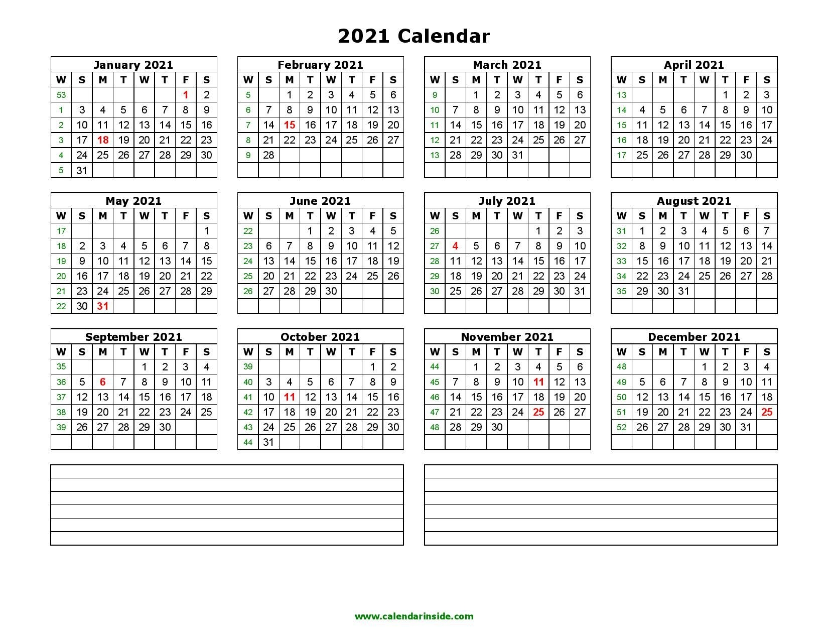 2021 printable calendar yearly template (pdf, word, excel)