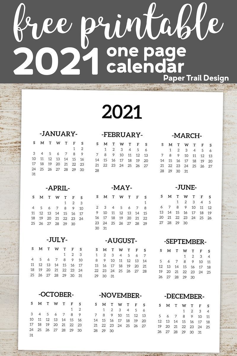 2021 Year At A Glance Free Example Calendar Printable