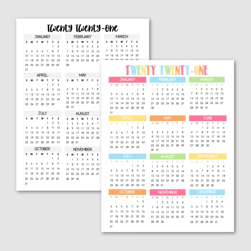 2021 year at a glance free printable — krafty planner in