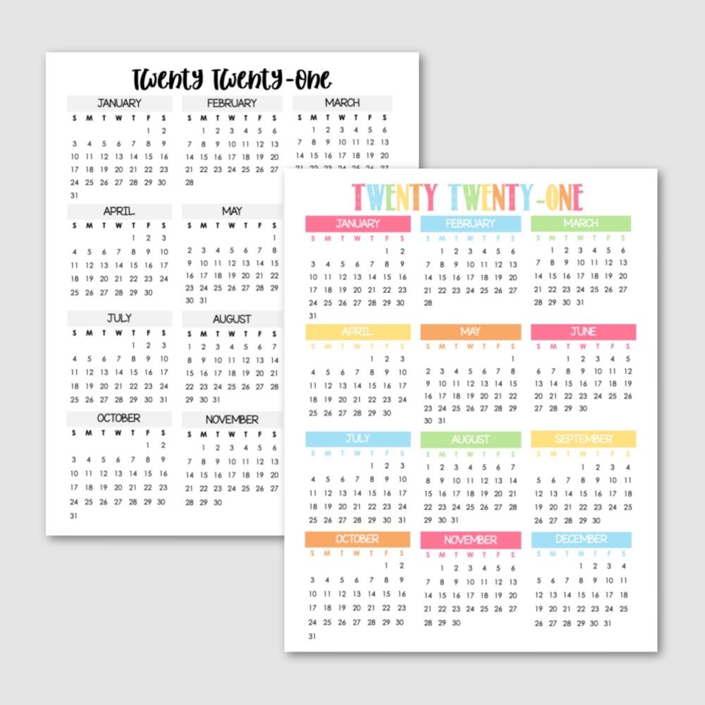 2021 Year At A Glance Free Printable — Krafty Planner In