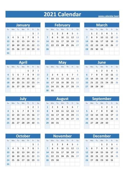 2021 Yearly Calendar Calendar Best