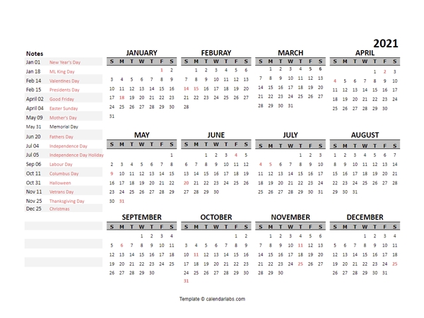 2021 yearly google docs calendar template free printable