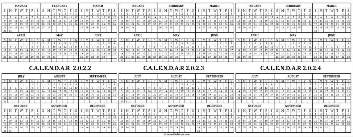 2022 2023 2024 Printable Calendar Template | Blank Three