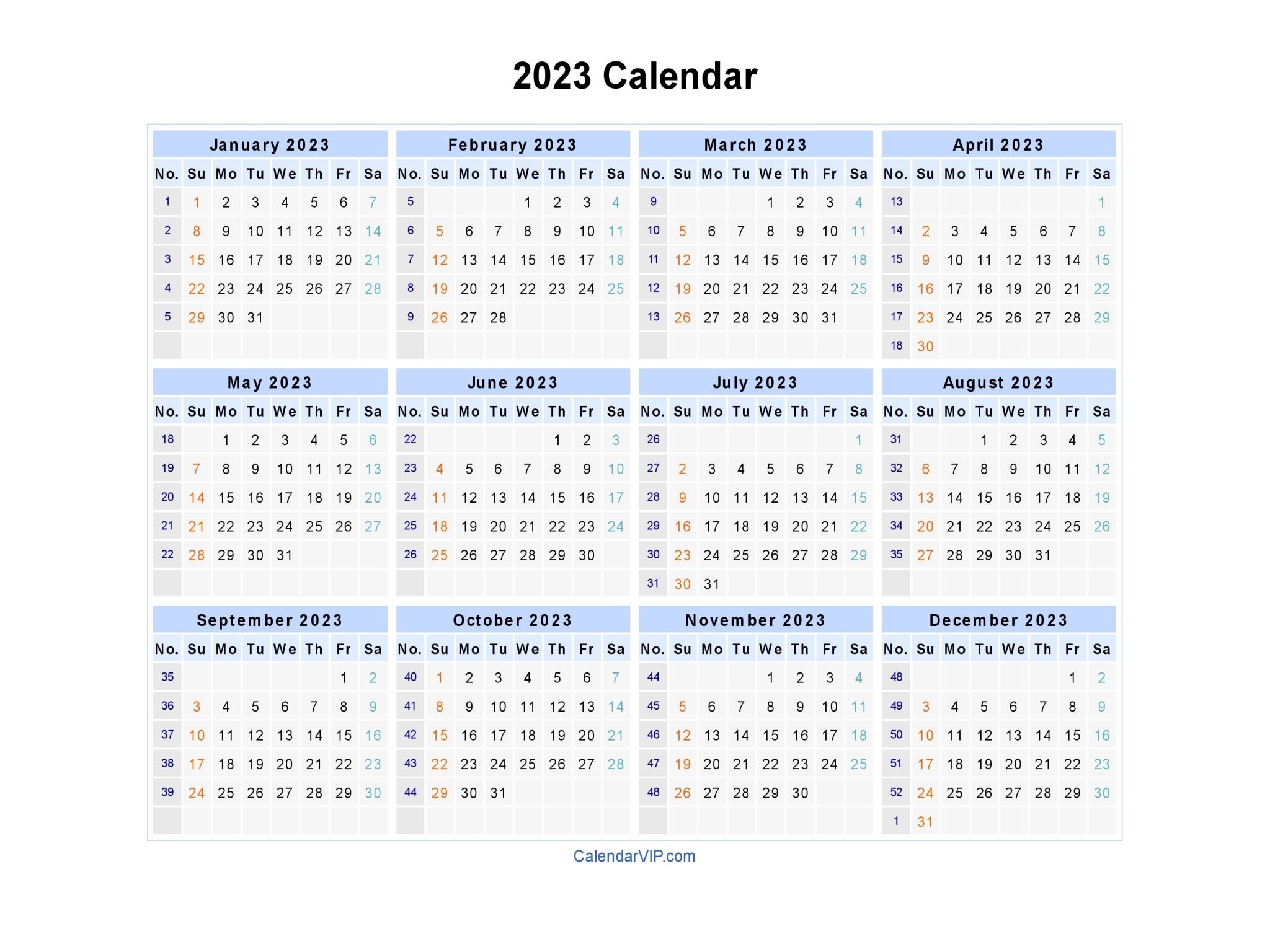 2023 Calendar Blank Printable Calendar Template In Pdf