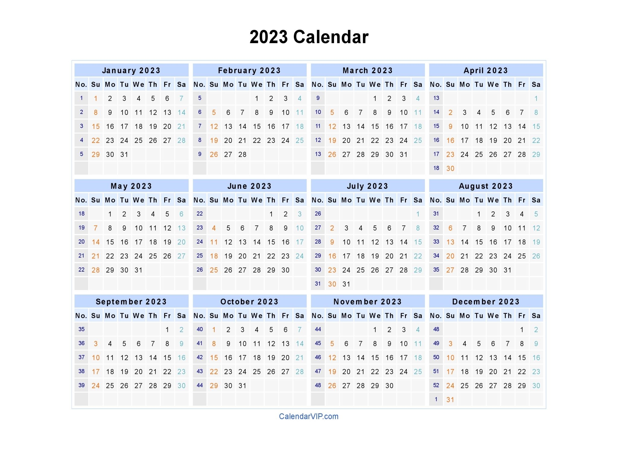 2023 calendar blank printable calendar template in pdf