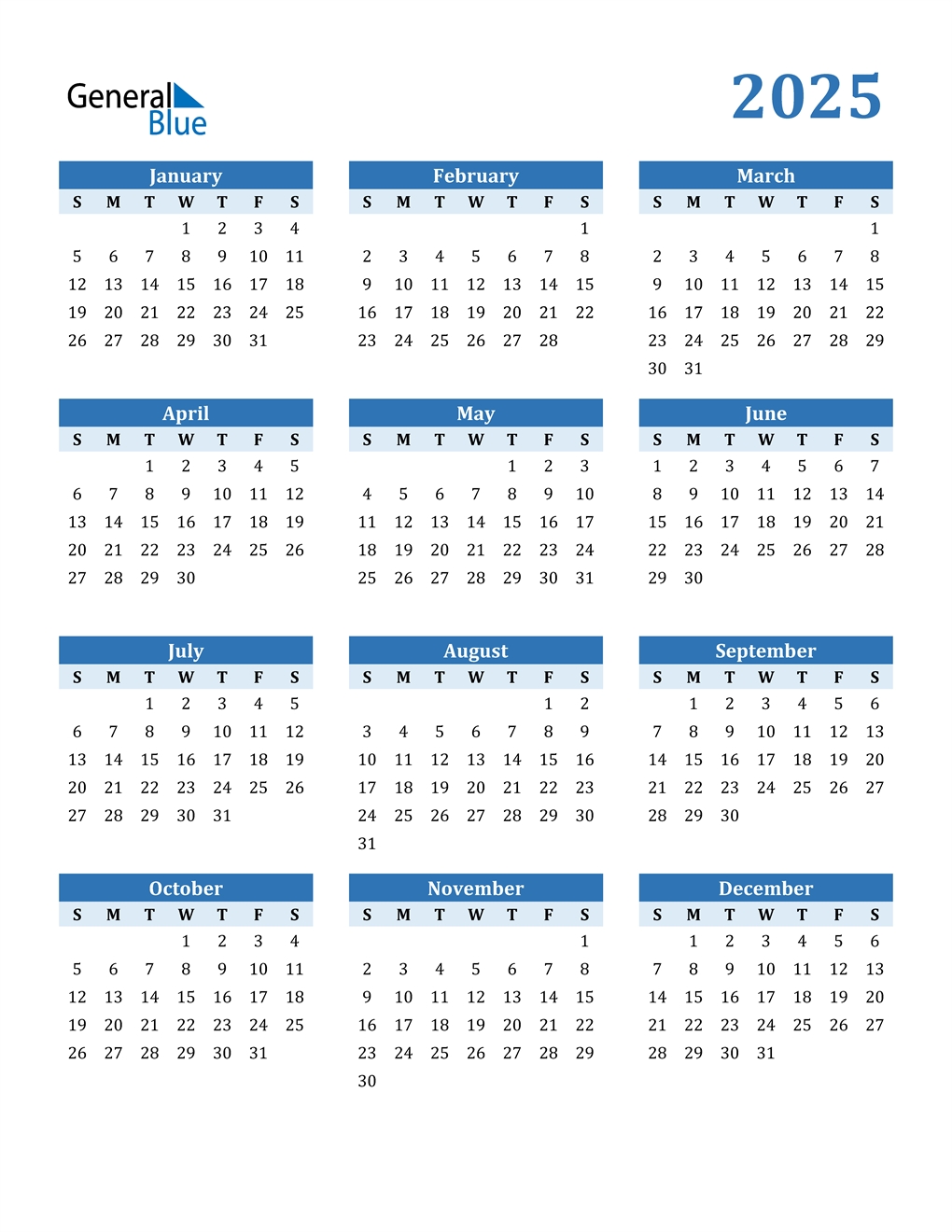 2025 Calendar (pdf, Word, Excel)