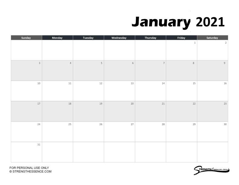 3 free printable january 2021 calendar pdf strength essence