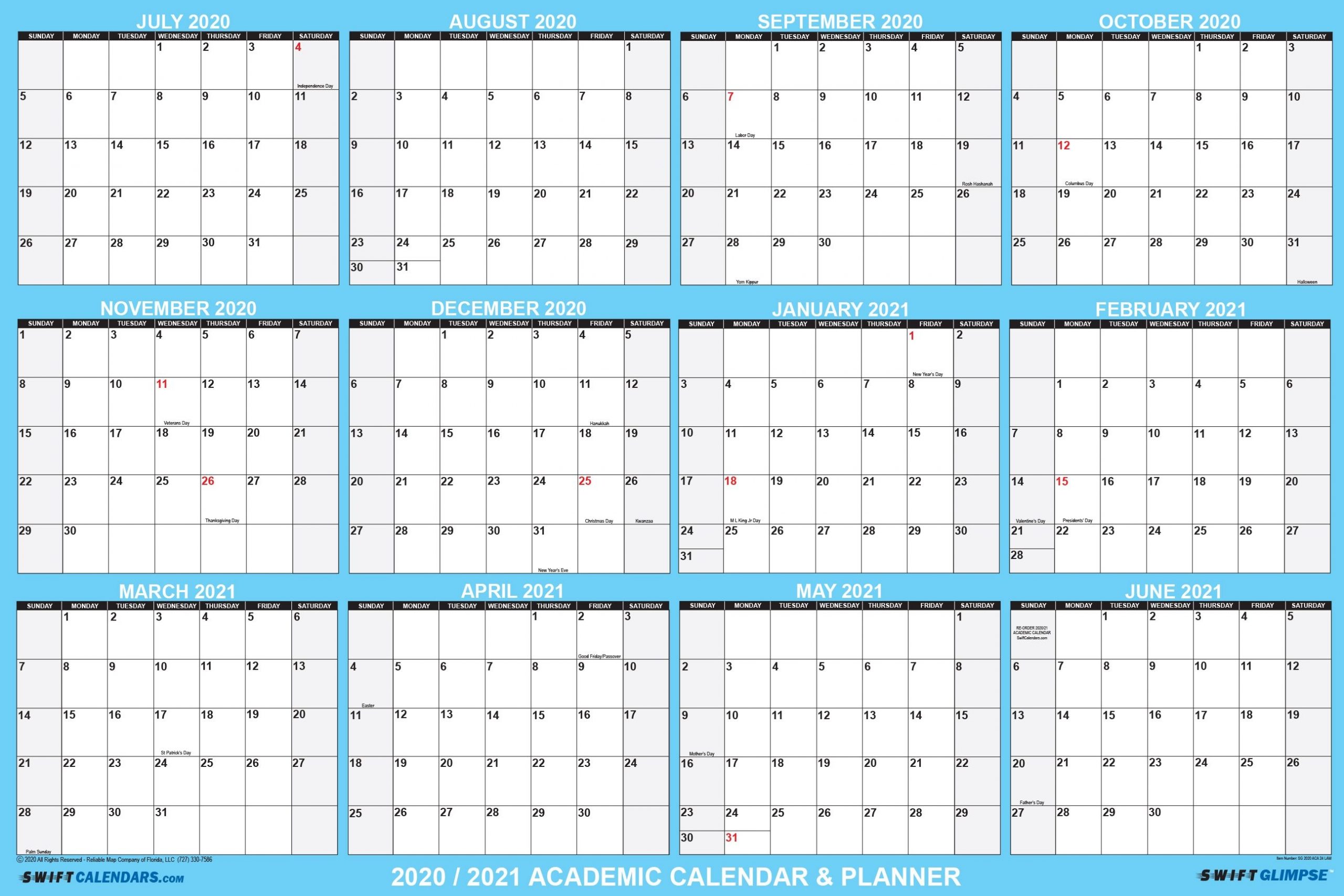 32&quot; x 48&quot; swiftglimpse 2020 2021 academic wall calendar