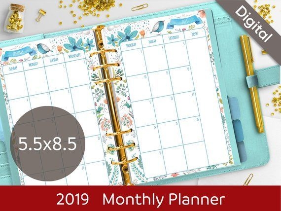 5 5 x 8 5 2020 monthly planner printable refill, calendar