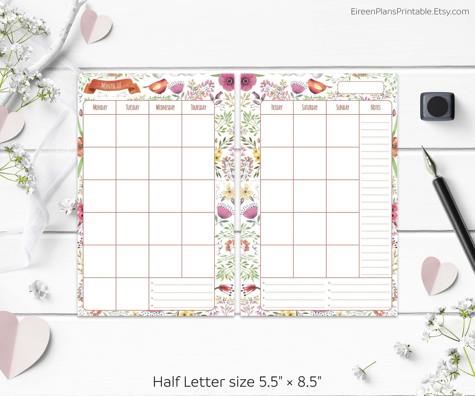 5 5 x 8 5 undated monthly planner printable refill