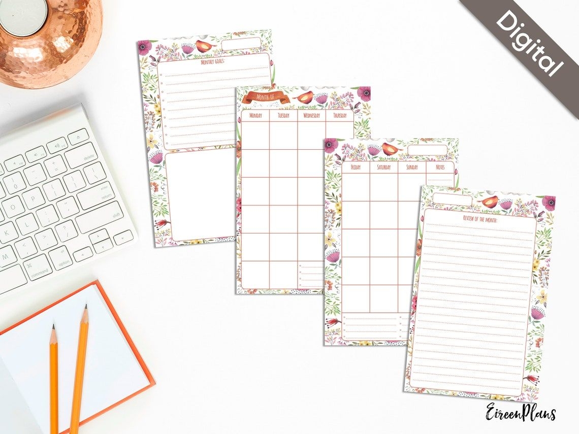 5 5 X 8 5 Undated Monthly Planner Printable Refill