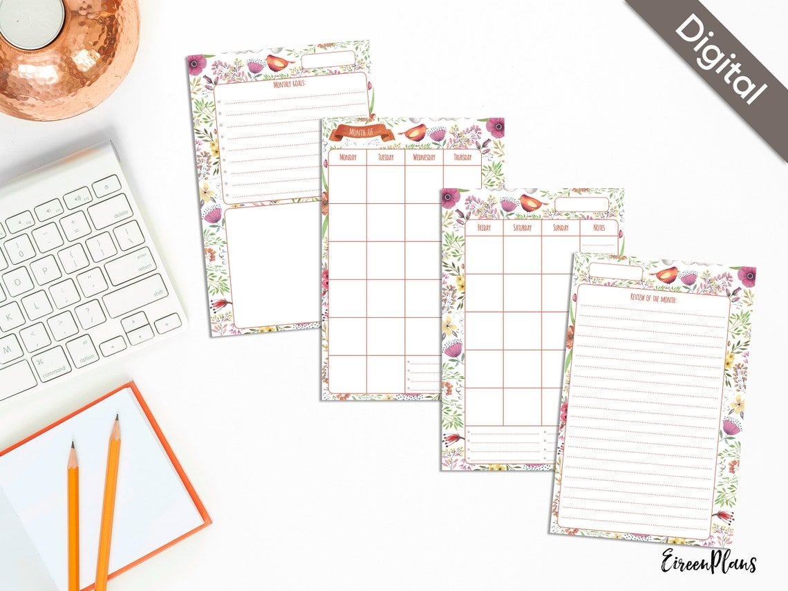 5 5 x 8 5 undated monthly planner printable refill