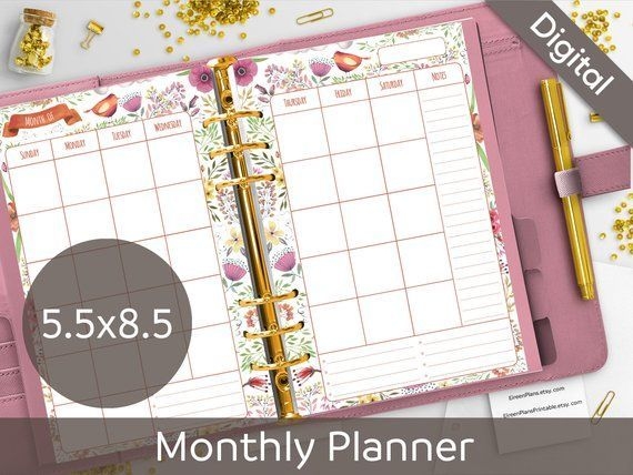 5 5 x 8 5 undated monthly planner printable refill