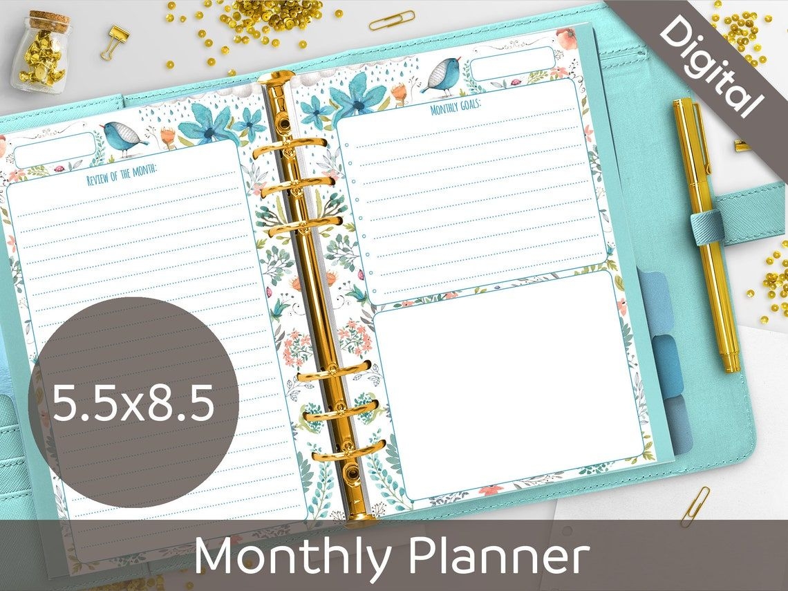 5 5 X 8 5 Undated Monthly Planner Printable Refill