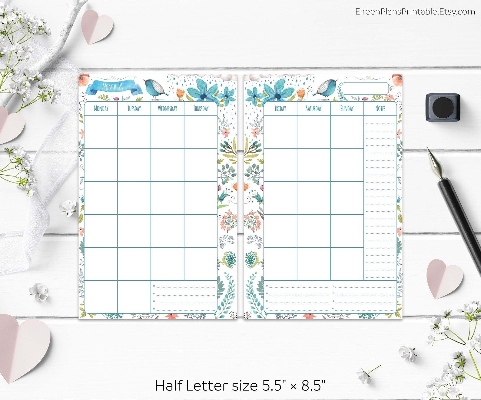 5 5 x 8 5 undated monthly planner printable refill