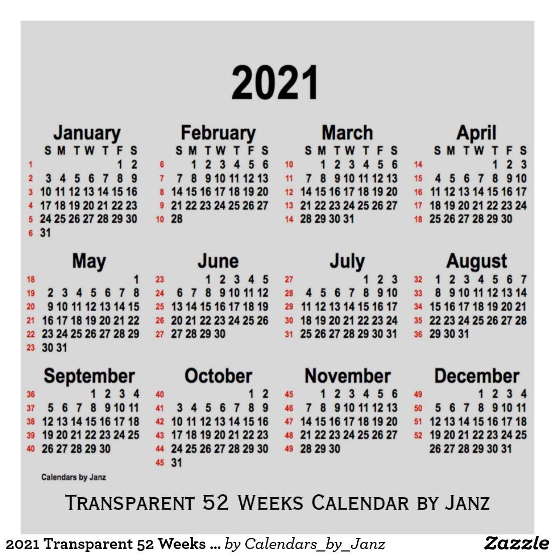 52 Week Calendar 2021 | Printable Calendars 2021