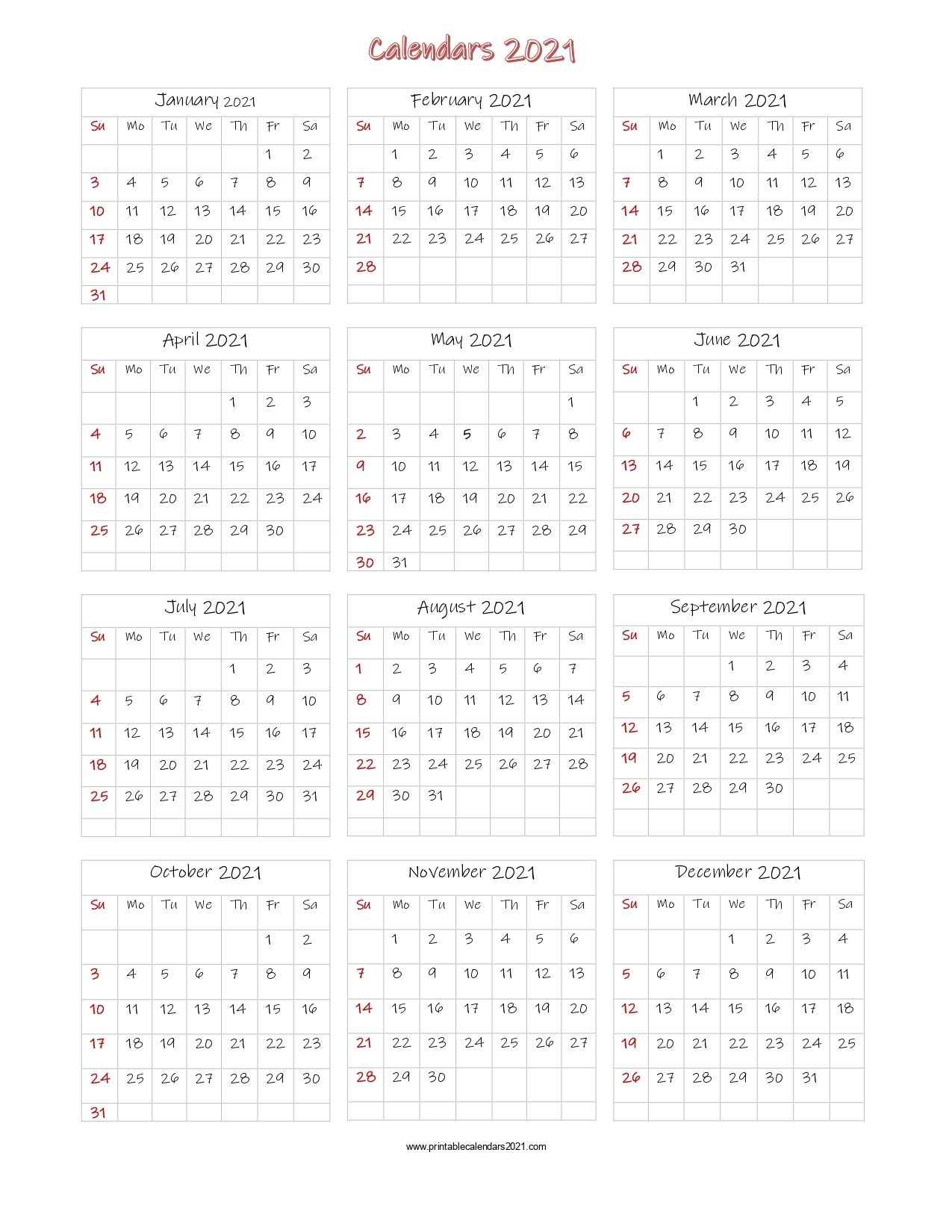 56 Printable Calendar 2021 One Page, Printable 2021