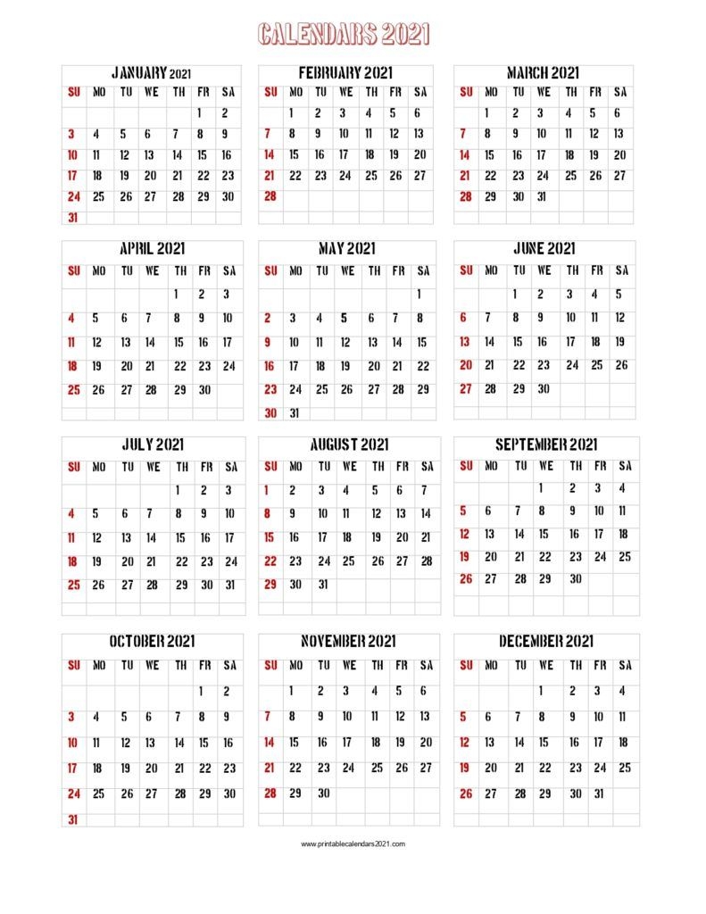 56 printable calendar 2021 one page, printable 2021