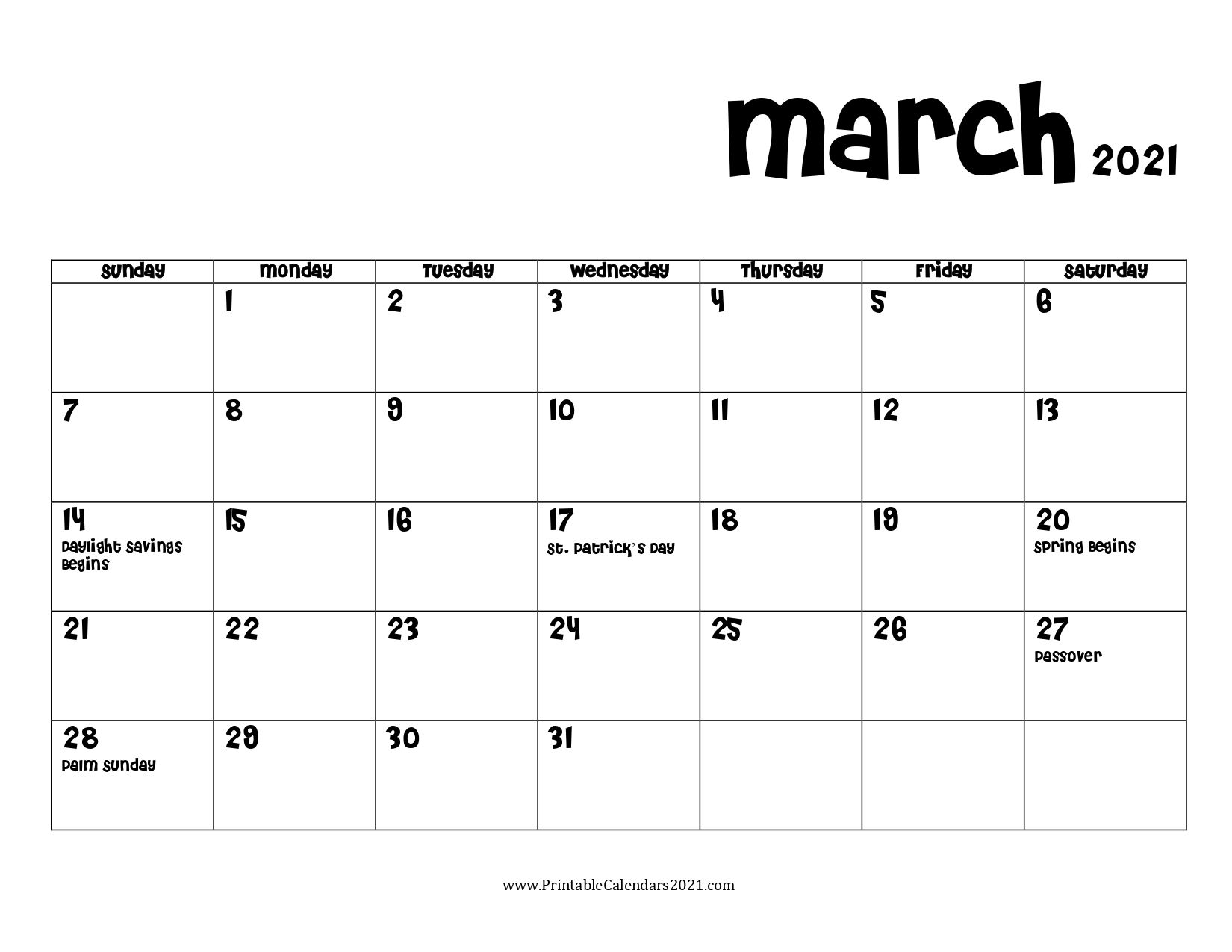 68 free march 2021 calendar printable with holidays