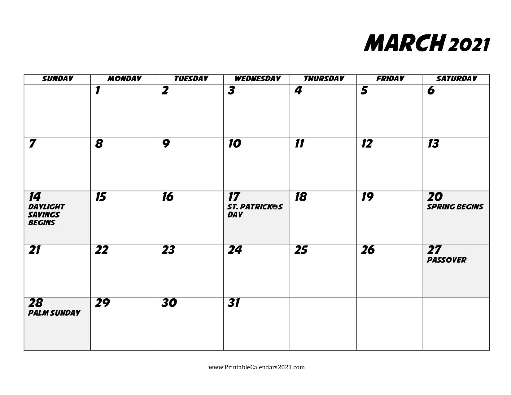 68 free march 2021 calendar printable with holidays