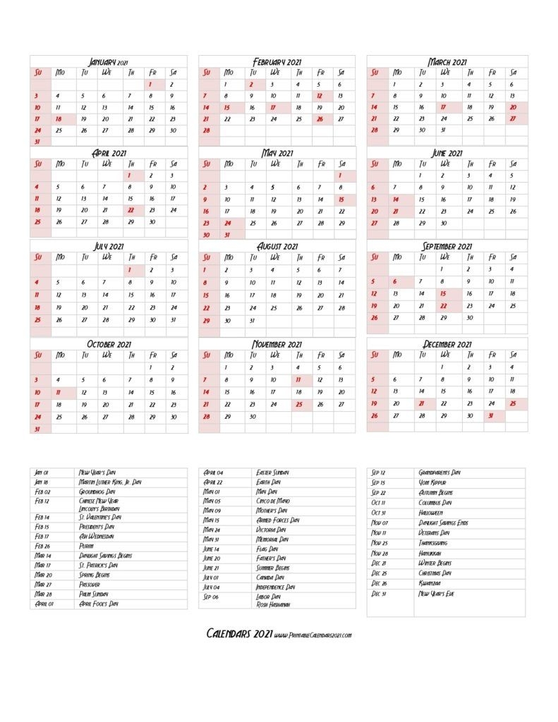 68 printable 2021 yearly calendar with holidays, portrait