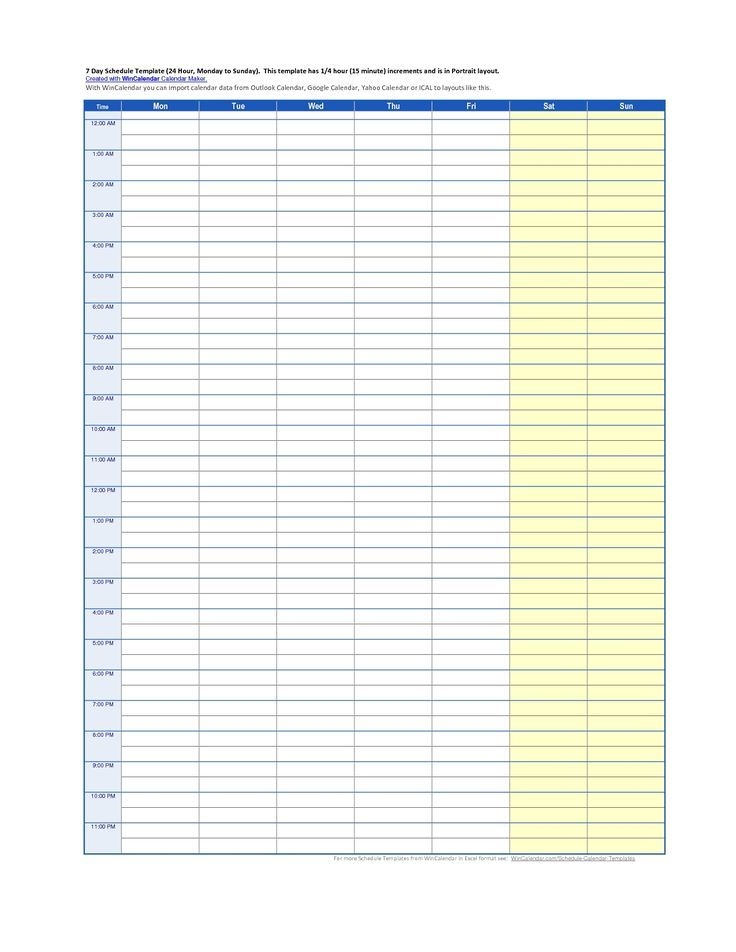 7 Day 15 Minute Schedule | Schedule Template, Daily