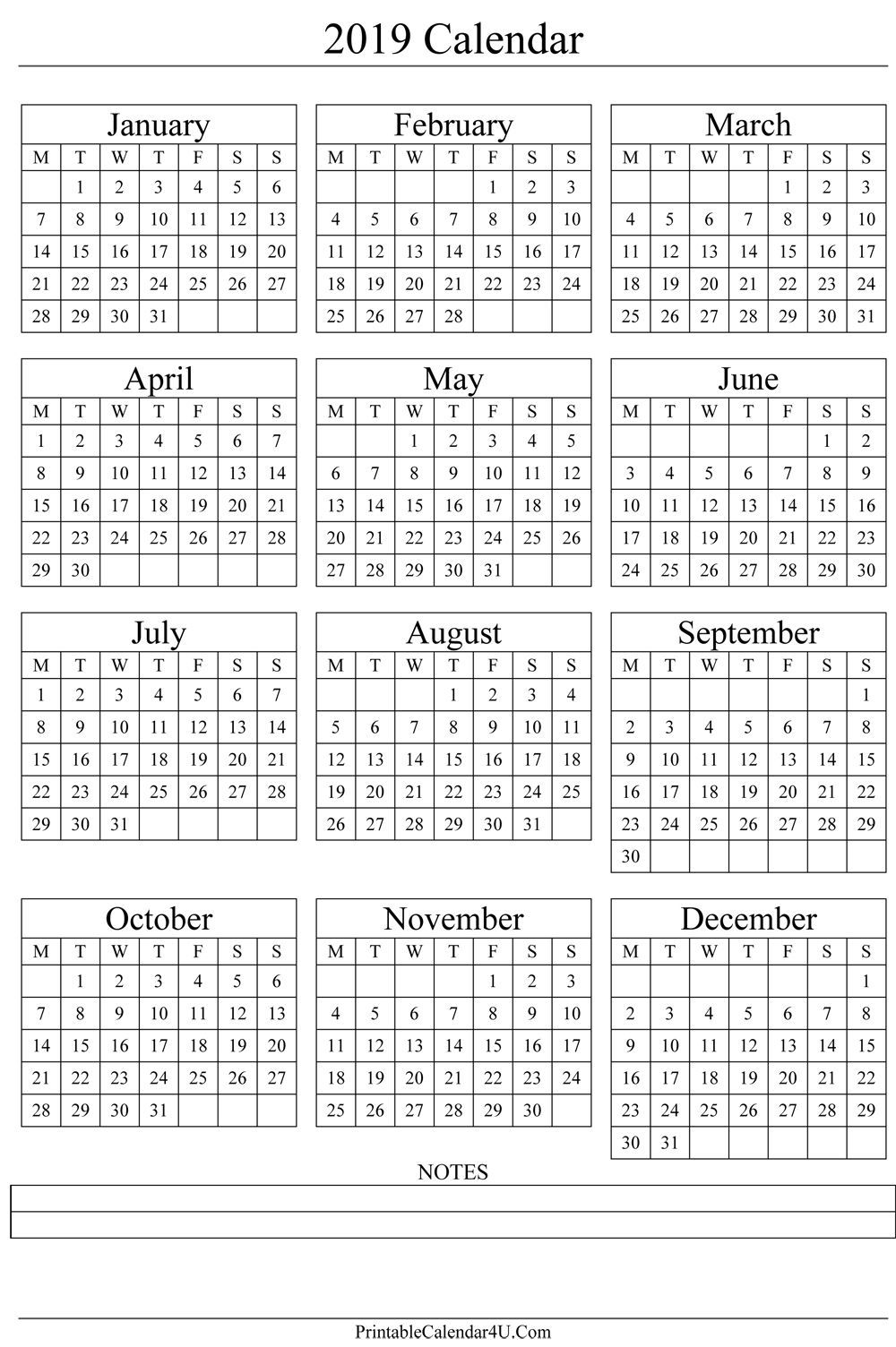 8 5 X 11 Year Calendar | Month Calendar Printable