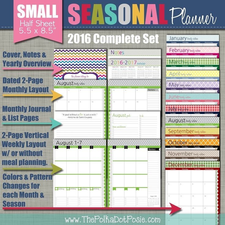 8 5 x 5 5 calendar template free | small planner, planner
