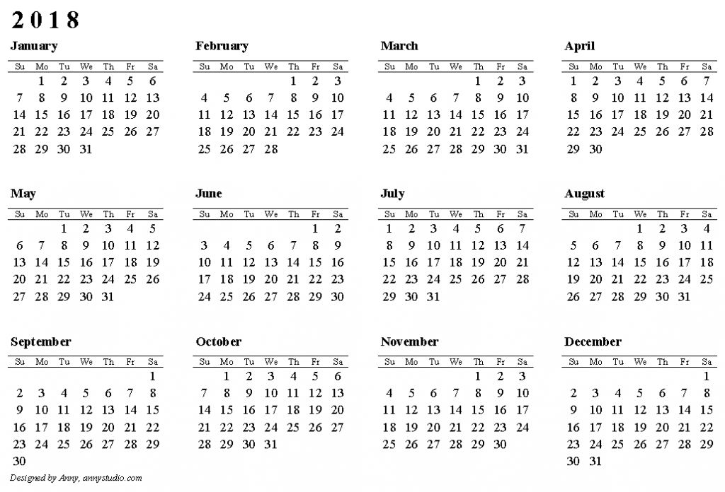 a4 2018 calendar template printable year calendar