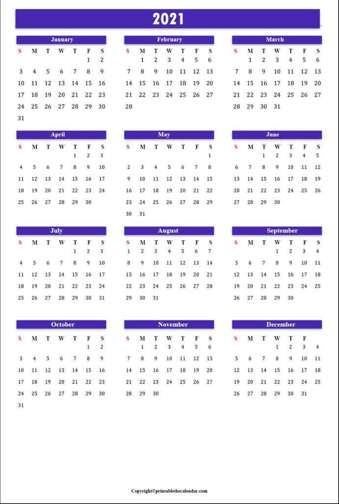 annual calendar 2021 | printable the calendar