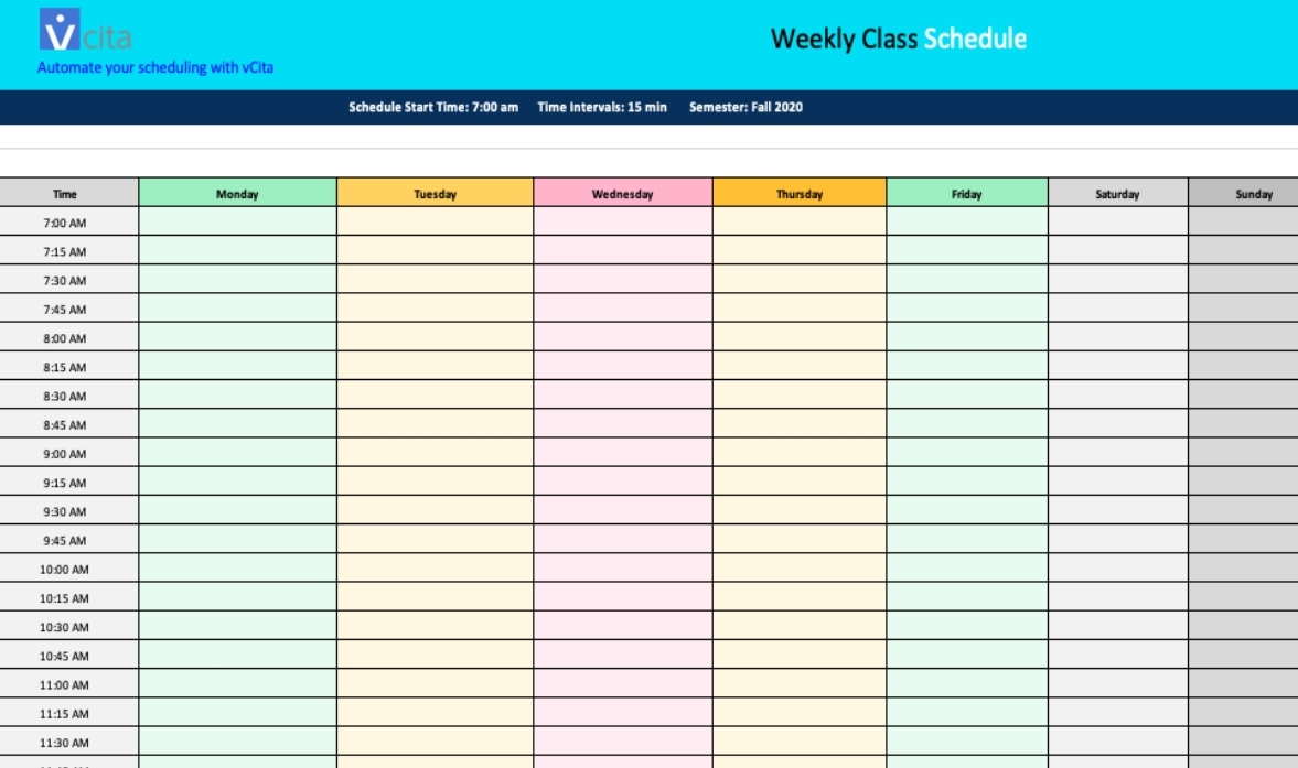 Appointment Calendar 15 Minute Increments | Ten Free