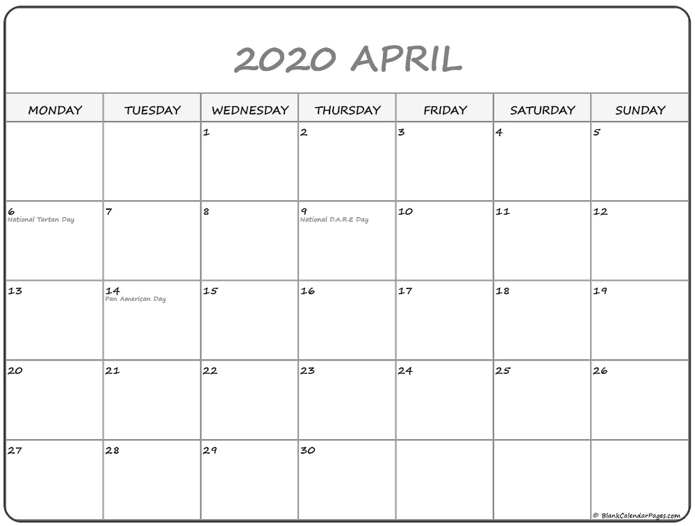 April 2020 Monday Calendar | Monday To Sunday | Calendar