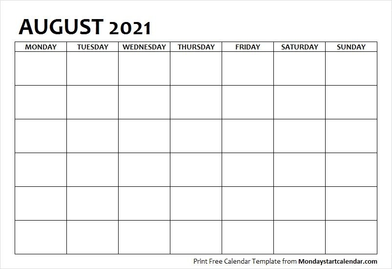 August 2021 Calendar Blank Template To Print | Starting