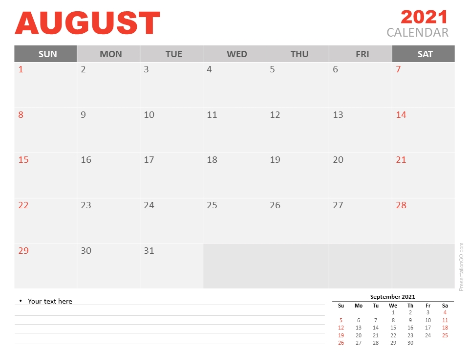 August 2021 Calendar For Powerpoint And Google Slides