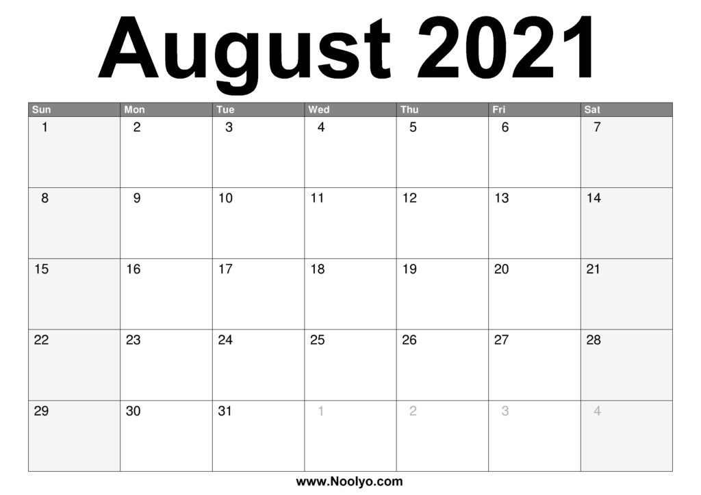 August 2021 Calendar Printable Free Download Noolyo