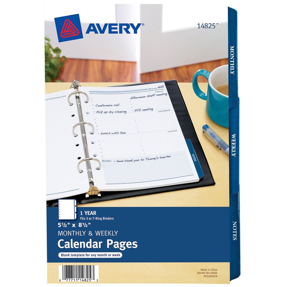 avery 14825 8 1/2&quot; x 5 1/2&quot; white monthly / weekly