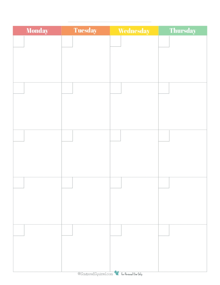 blank 2 page per month calendar rainbowpg1 monday start