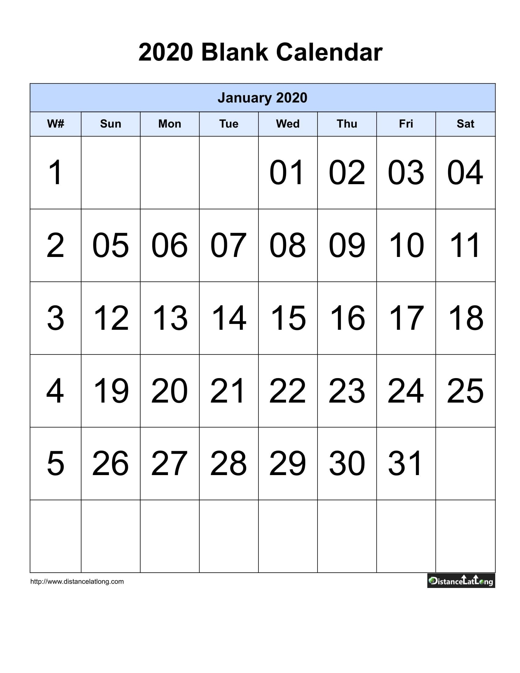 blank calendar with large font center align 2020 one month