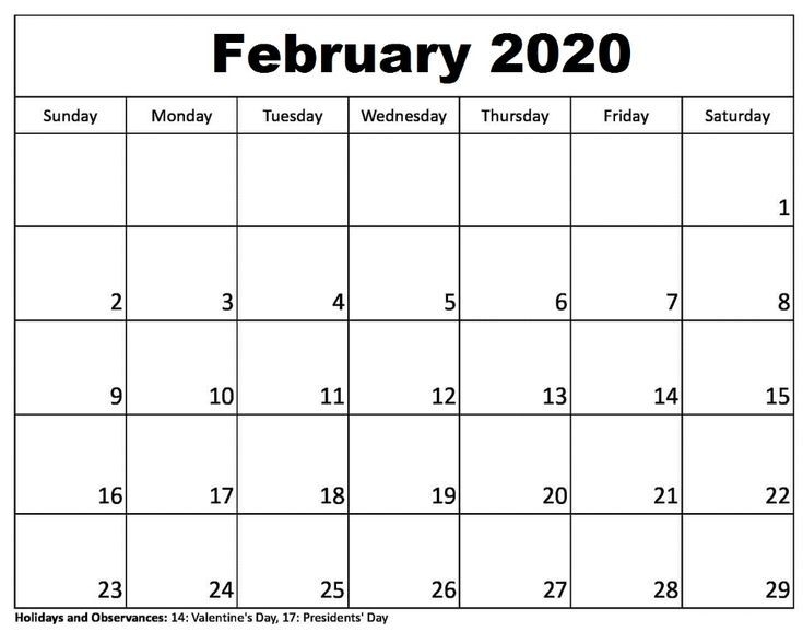 Blank February 2020 Calendar | Calendar Word, Calendar