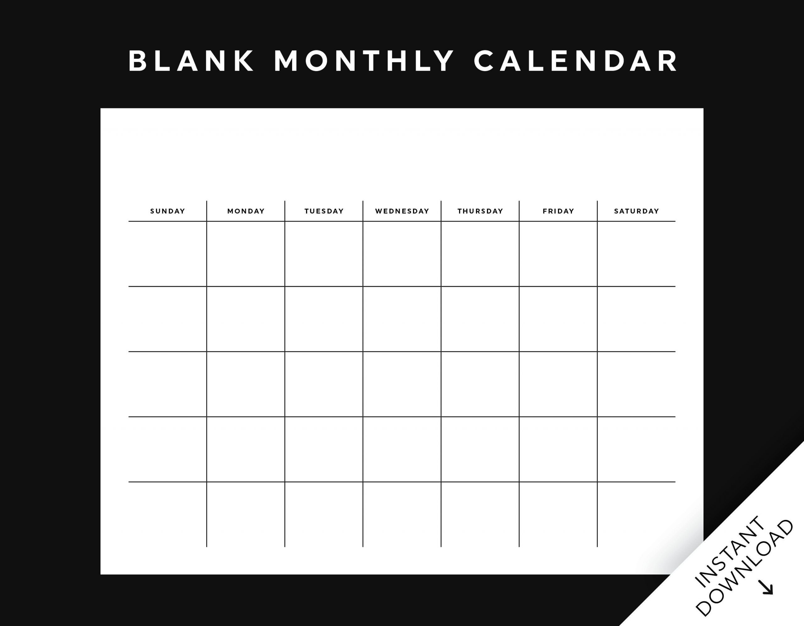 Blank Monthly Calendar Printable, Wall Calendar, Desk