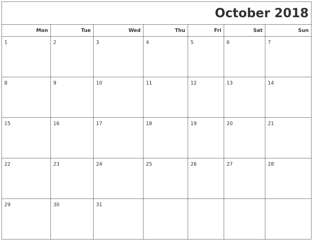 Blank Monthly Calendar Starting On Monday | Calendar