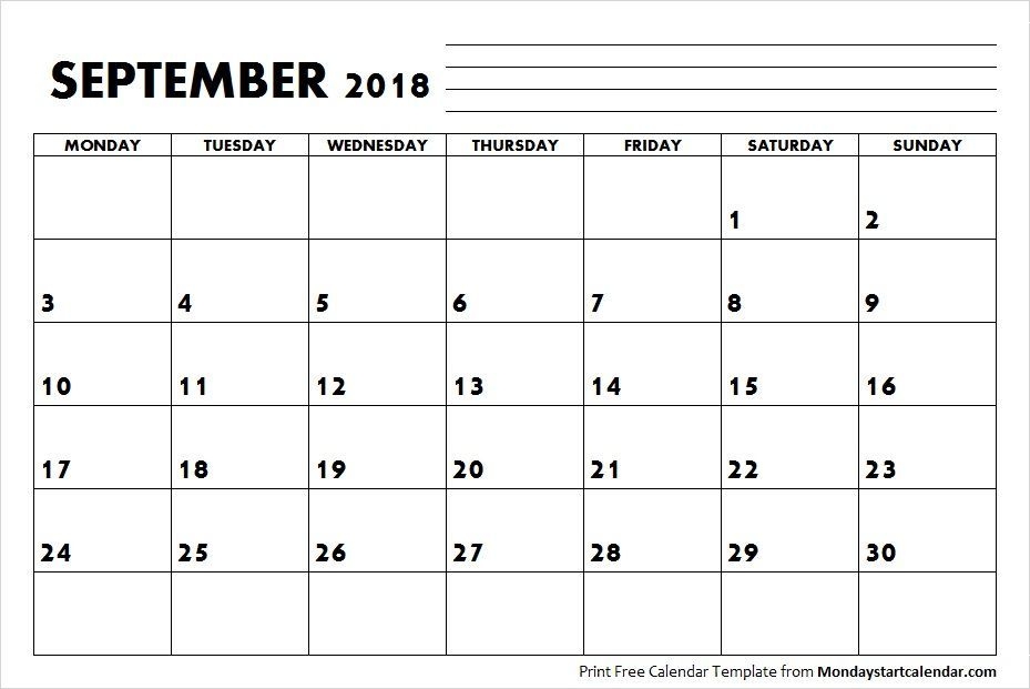 blank september calendar 2018 starting monday | august