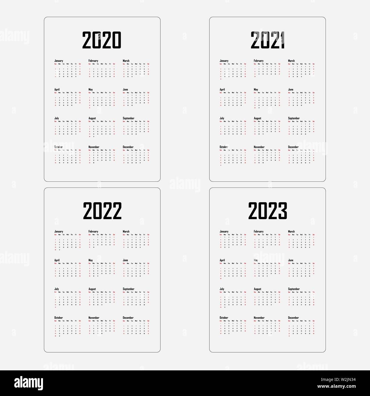 Calendar 2020, 2021,2022 And 2023 Calendar Template Yearly