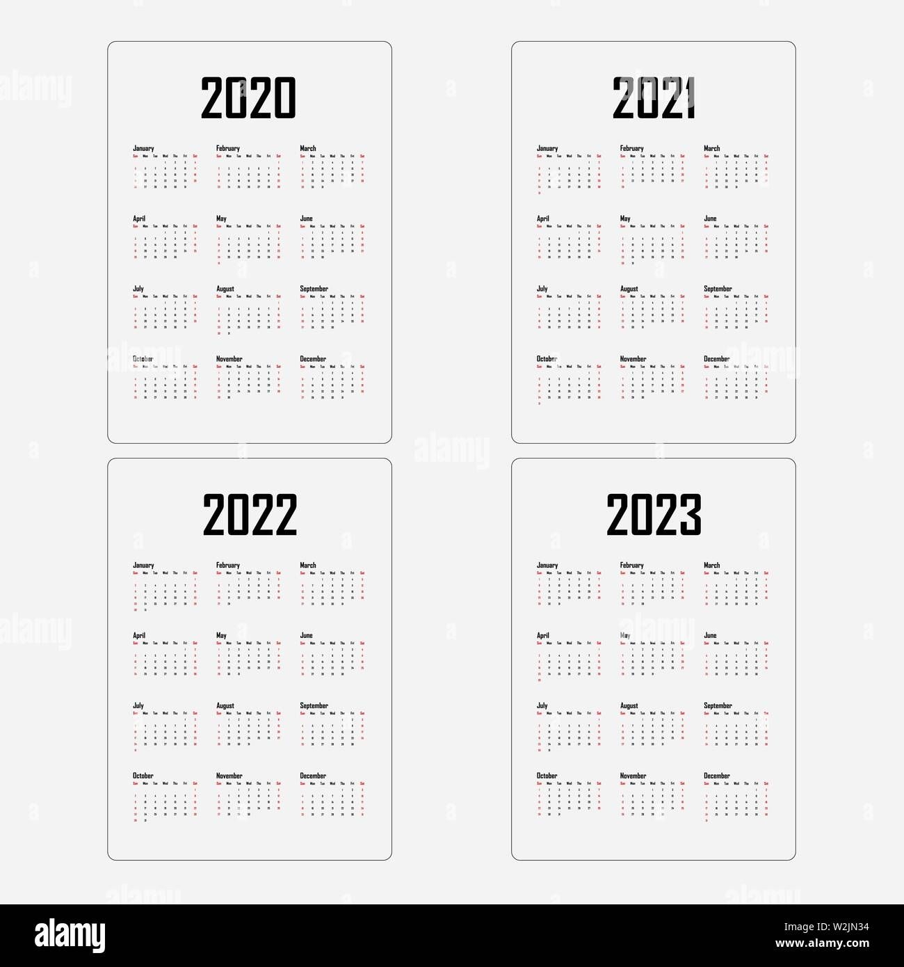 calendar 2020, 2021,2022 and 2023 calendar template yearly