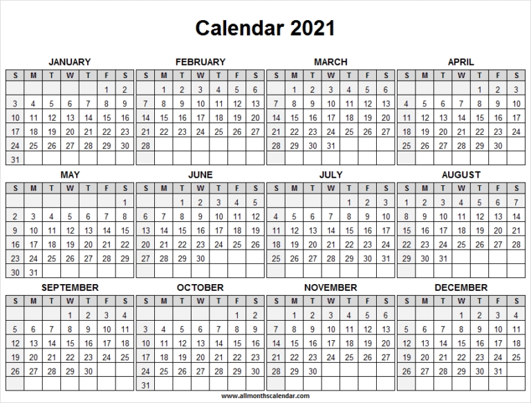 calendar 2021 full year free free printable calendar