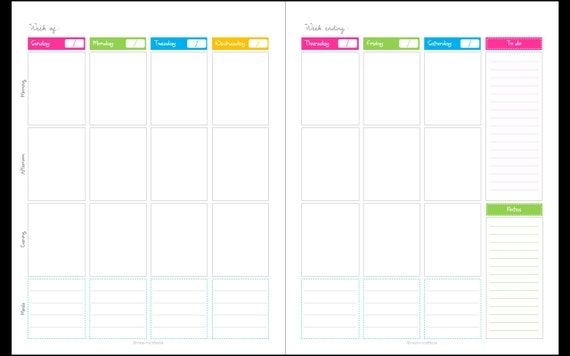 Calendar Any Year Unfilled Blank1 Week 2 Page Spread